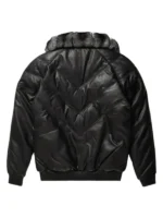 Men Puffer Leather Bomber Jacket Black