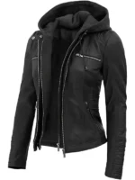 Slim Fit Black Hooded Leather Jacket