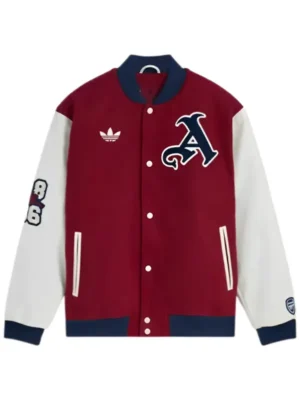 Unisex Arsenal Maroon and White Wool Varsity Jacket