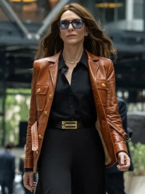 Cate Blanchett Black Bag 2025 Brown Leather Jacket