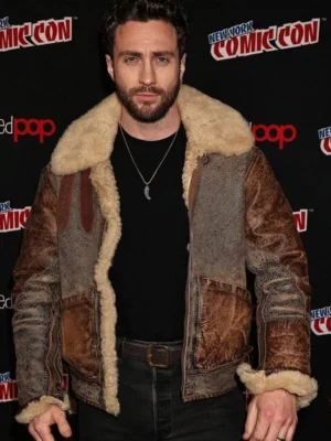Comic Con Aaron Taylor-Johnson Shearling Brown Jacket