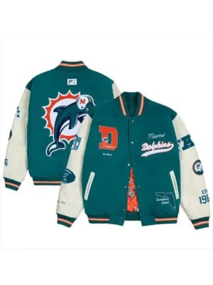 GOLF WANG Miami Dolphins Letterman Green and White Jacket