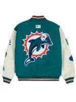 GOLF WANG Miami Dolphins Letterman Green and White Leather Jacket