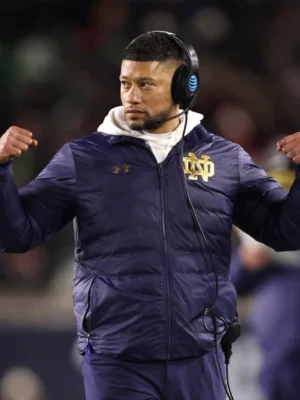 Marcus Freeman Notre Dame Blue Puffer Jacket