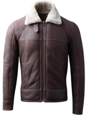 Men Classic B 3 Sheepskin Chocolate Brown Leather Jacket