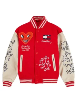 Mens Keith Haring White and Red Varsity Jacket