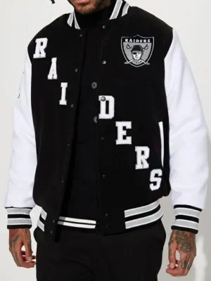 Oakland Raiders Letterman Black And White Varsity Jacket