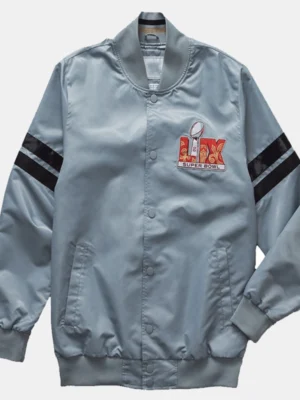 Super Bowl LIX 2025 Grey Satin Varsity Jacket