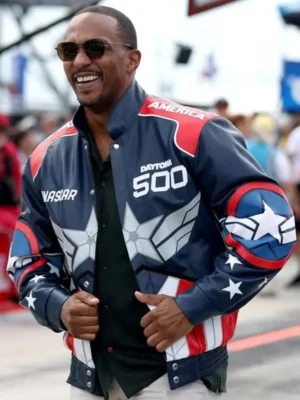 Anthony Mackie Daytona 500 Blue Leather Jacket