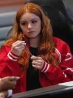 Ariel Winter Stars On Mars 2023 Red Wool Bomber Jacket Sale