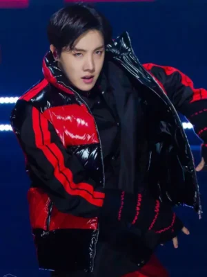 BTS J-Hope Black and Red Parachute Puffer Vest