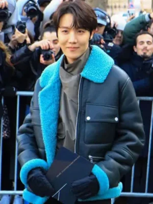 J-Hope Black and Blue Shearling Jacket