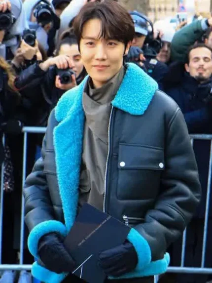 J-Hope Black and Blue Shearling Jacket