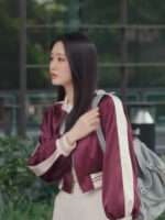 Jin Ga-yeong My Demon Maroon Satin Bomber Jacket