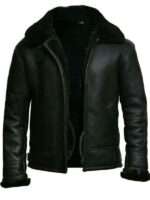 Men Stylish Black Shearling Leather Aviator Jacket