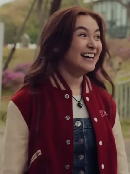 Anna Cathcart XO Kitty S02 Red and Off-white Varsity Jacket