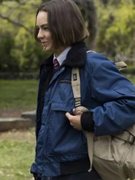 Brigette Lundy-Paine Atypical Blue Cotton Shearling Jacket
