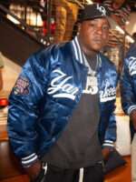 Bronx Bubble Yankees Blue Satin Bomber Jacket