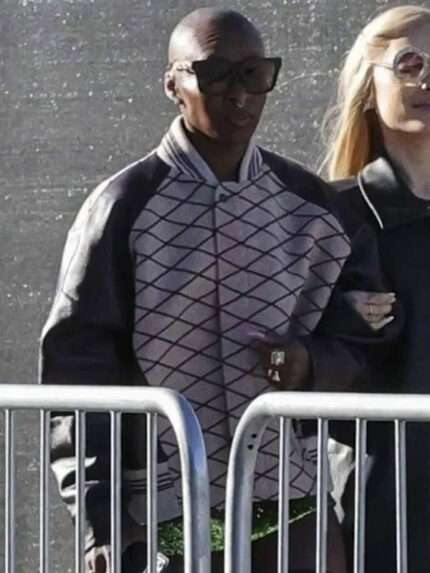 Cynthia Erivo Wicked Grey and Black Bomber Leather Jacket