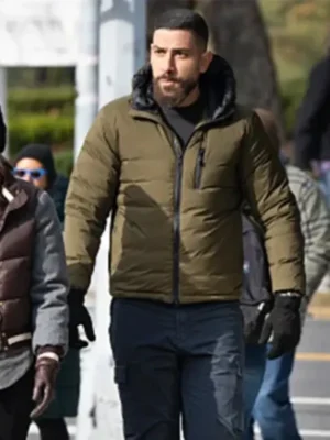 FBI S07 Omar Adom Zidan Olive Green Puffer Hooded Jacket