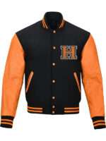 Halloween Pumpkin Black and Orange Wool and Leather Jacket
