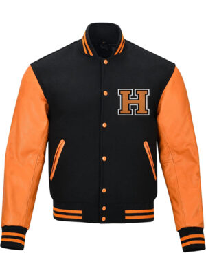 Halloween Pumpkin Black and Orange Wool and Leather Jacket
