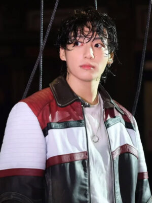 Jeon Jungkook Seven Song Red White and Black Leather Jacket