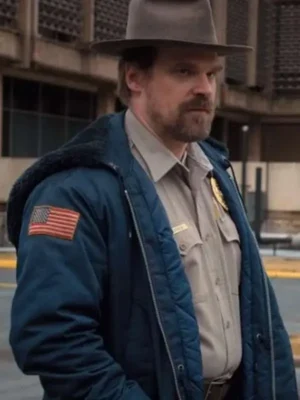 Jim Hopper Stranger Things Blue Shearling Hooded Jacket