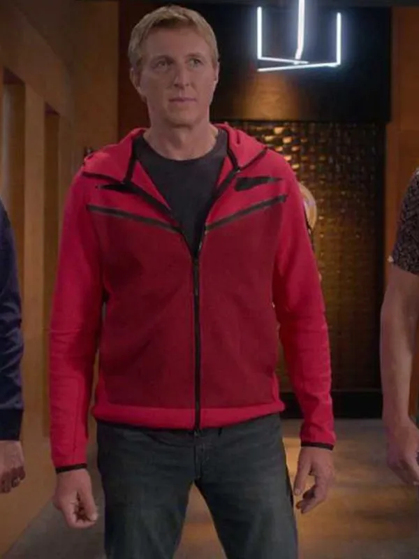Johnny Lawrence Cobra Kai S05 Red Hooded Fleece Jacket