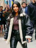 Kim Kardashian Real Shearling Black Jacket