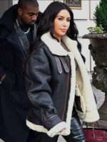 Kim Kardashian Real Shearling Black Leather Jacket