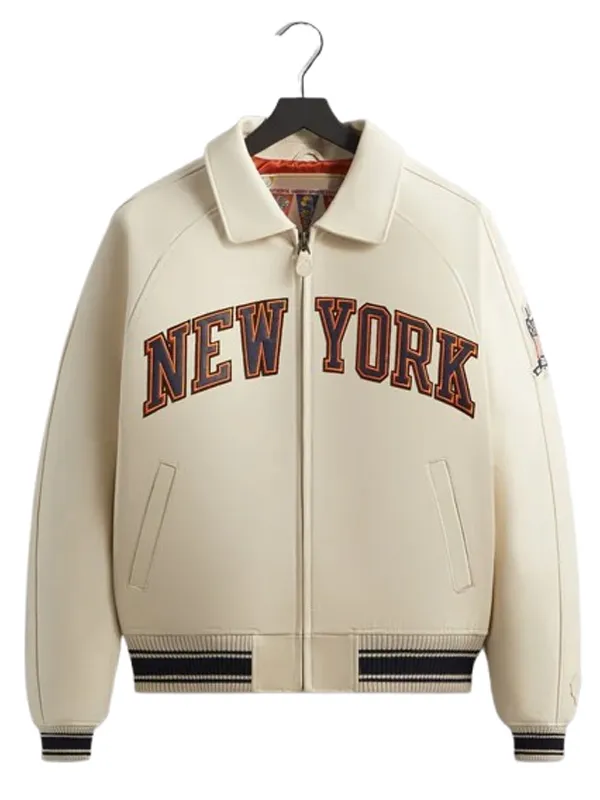 Kith & Avirex for the New York Knicks Icon Cream Leather Jacket