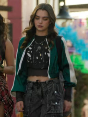Lucia Lobo The Accident Green and White Satin Bomber Jacket