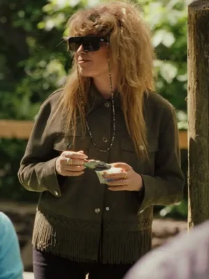 Natasha Lyonne Poker Face Olive Green Suede Leather Jacket