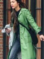 Olivia Rodrigo Green Leather Trench Coat