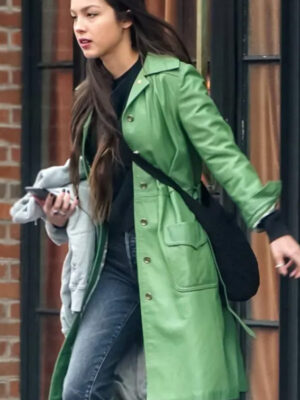Olivia Rodrigo Green Leather Trench Coat
