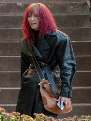 Tilda Swinton Problemista Black Leather Coat