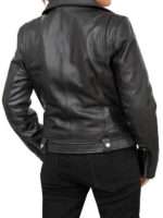 Women Asymmetrical Style Black Leather Jacket