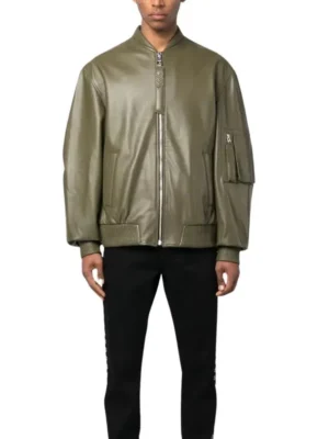 Khaki Green Mens Jacket Leather Bomber