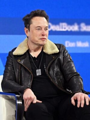 Dealbook Summit Elon Musk Shearling Leather Jacket