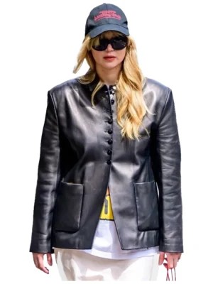 Jennifer Lawrence Black Leather Blazer