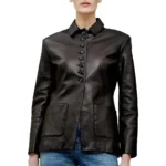 Jennifer Lawrence Black Leather Blazer Sale