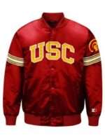USC Trojans Football Red Satin Button-Up Jacket