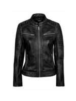 Women’s Vintage Biker Distressed Black Leather Jacket