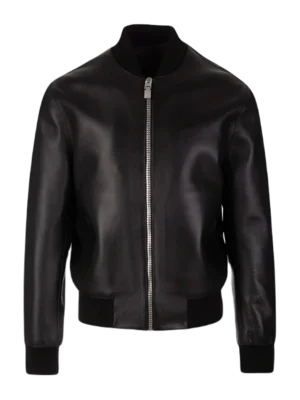 Plain Leather Bomber Jacket