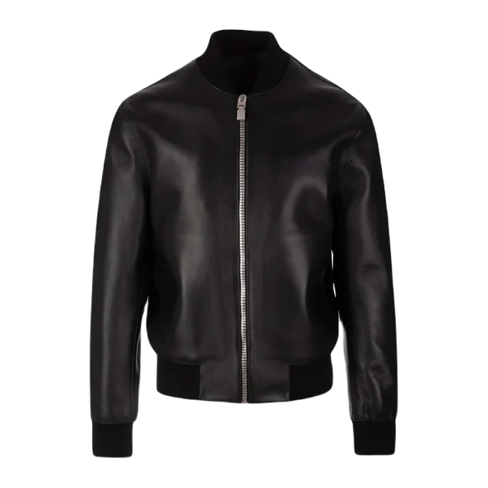 Plain Leather Bomber Jacket